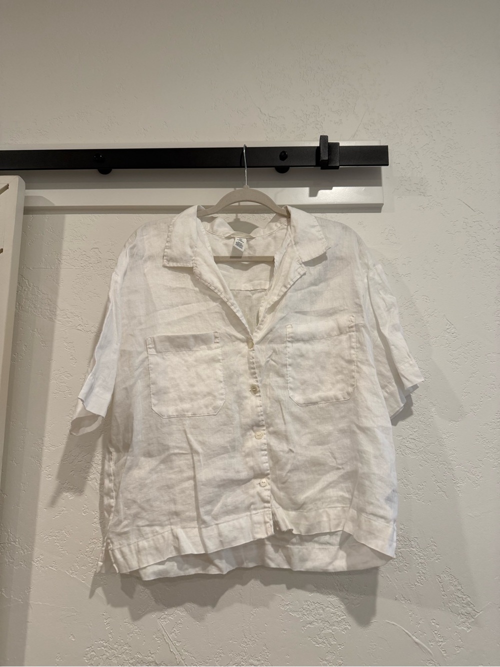 H&M White 100% Linen Button-Down Short Sleeve Shirt Size Large